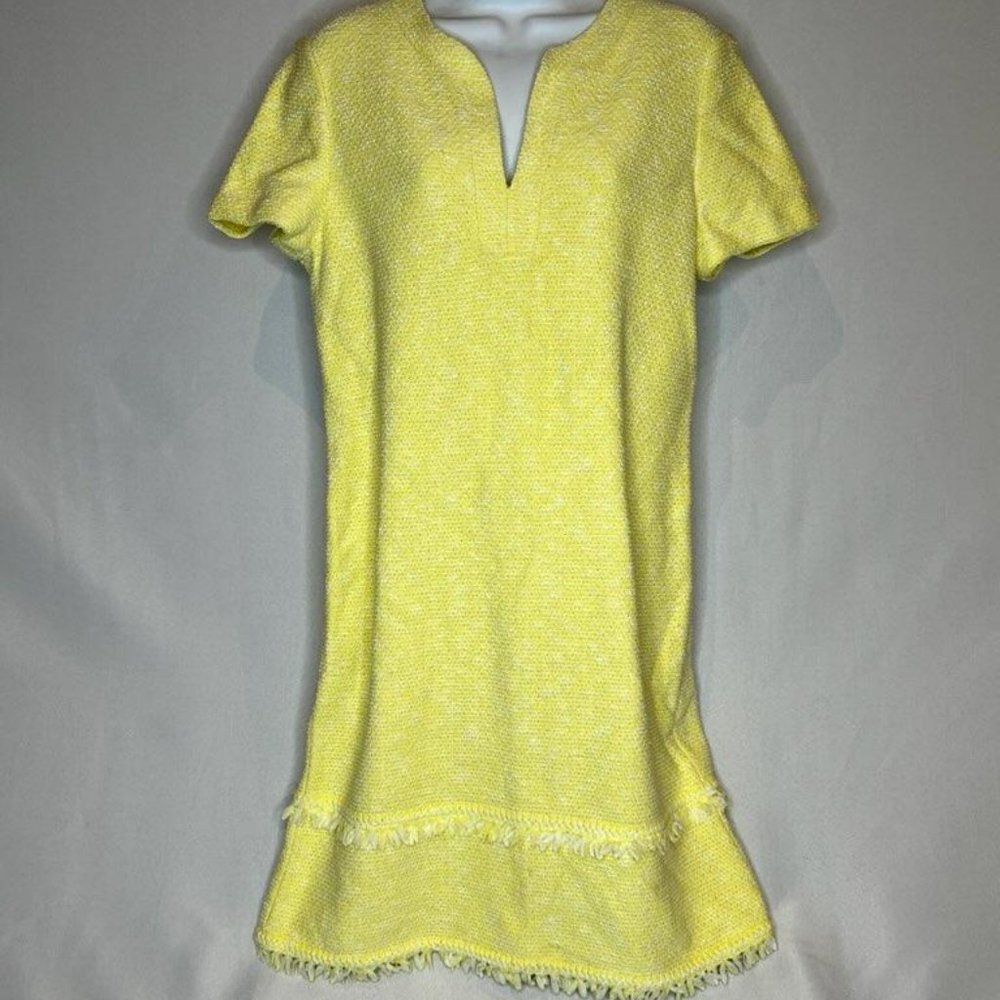 St John Sunday Tweed Knit Shift Dress in Limoncello/Ercu size 8